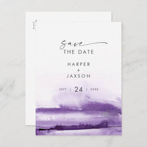 Modern Watercolor  Purple Save the Date Invitation Postcard