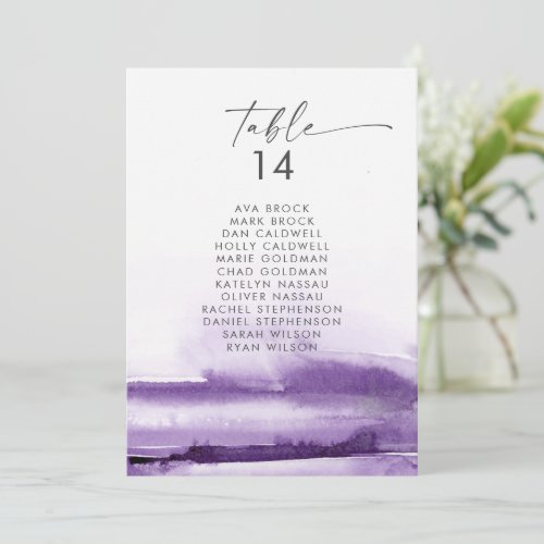 Modern Watercolor  Purple Seating Chart Cards