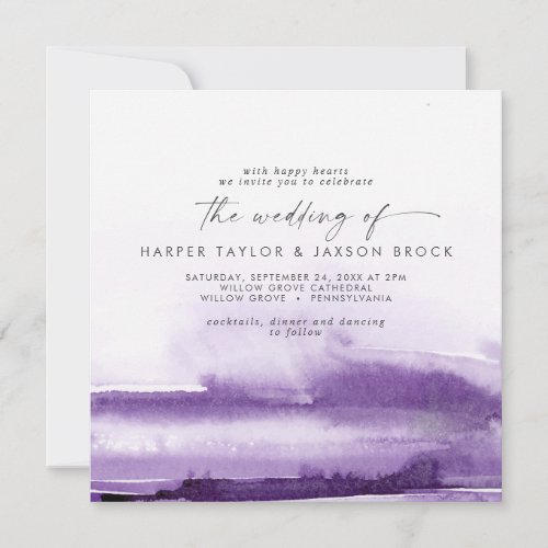Modern Watercolor  Purple Square Wedding Invitation