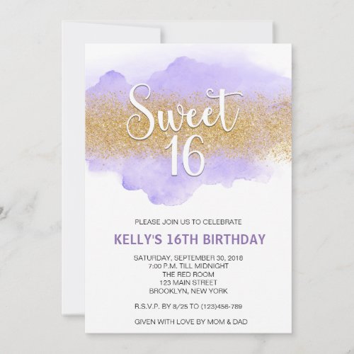 Modern Watercolor Purple Sweet 16 Sixteen