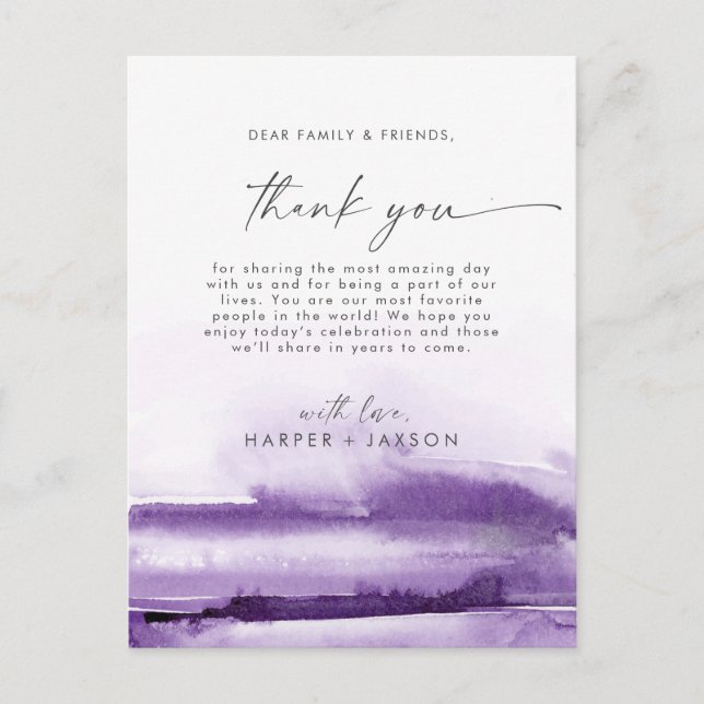 Modern Watercolor Purple Thank You Reception Card (Front)
