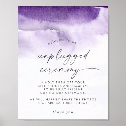 Modern Watercolor  Purple Unplugged Ceremony Sign