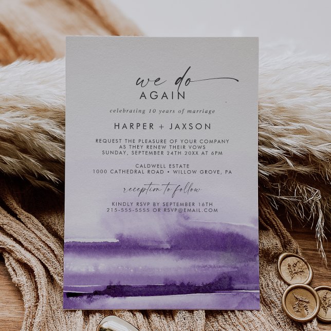 Modern Watercolor | Purple We Do Again Vow Renewal Invitation (Creator Uploaded)