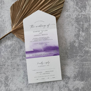 Modern Watercolor   Purple Wedding All In One Invitation