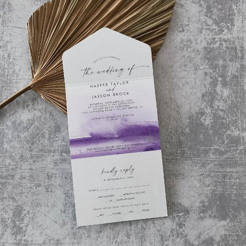 Modern Watercolor  Purple Wedding All In One Invitation