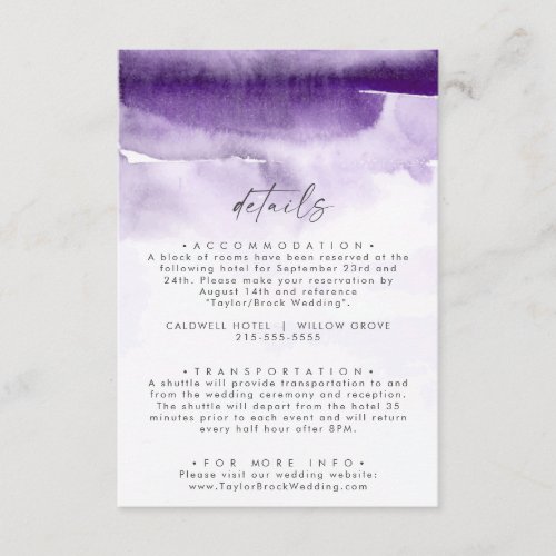 Modern Watercolor  Purple Wedding Details Enclosure Card