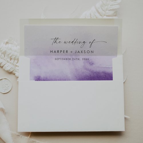 Modern Watercolor  Purple Wedding Envelope Liner