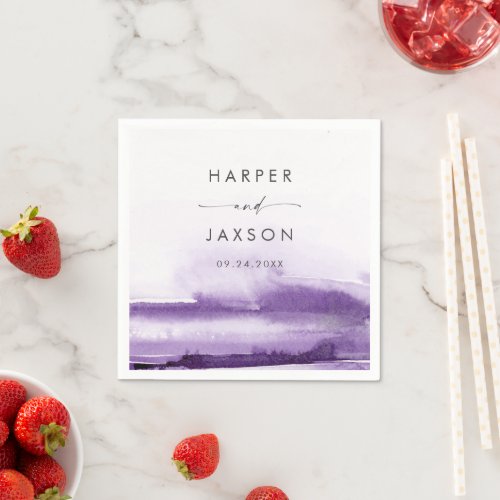 Modern Watercolor  Purple Wedding Napkins