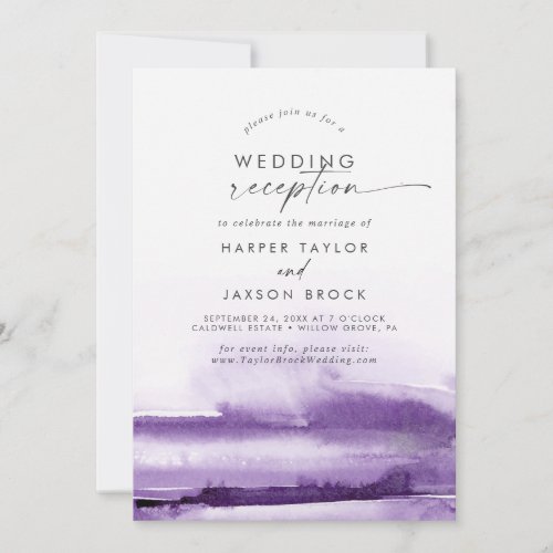 Modern Watercolor  Purple Wedding Reception Invitation