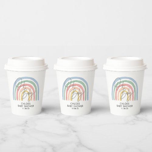 Modern watercolor rainbow colorful baby shower paper cups
