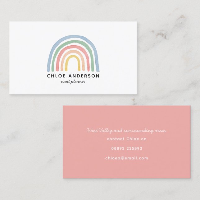 Modern watercolor rainbow cute colorful business card (Front/Back)