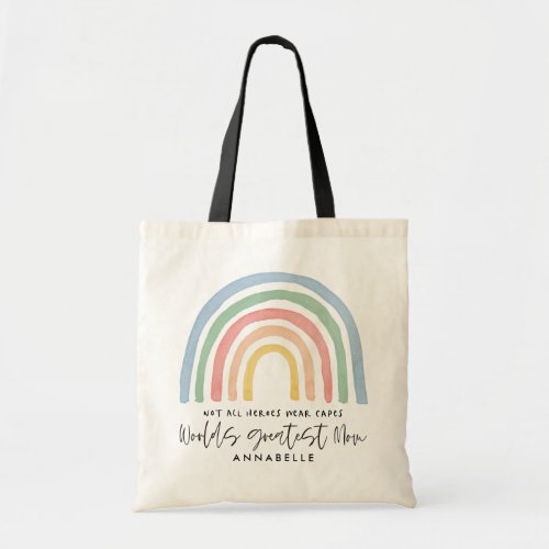 Modern watercolor rainbow mom thank you gift tote 