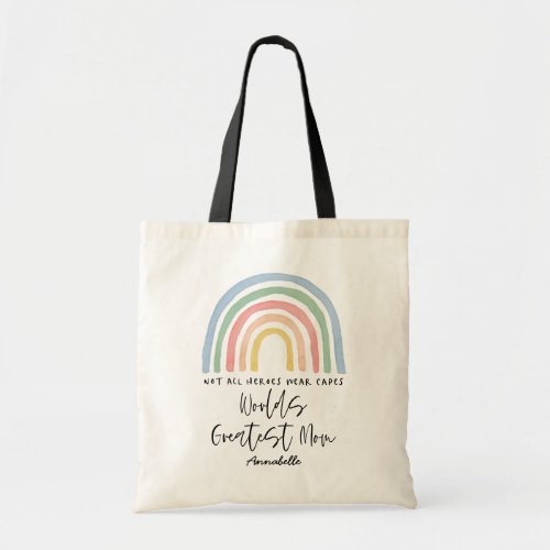 Modern watercolor rainbow mom thank you gift tote bag