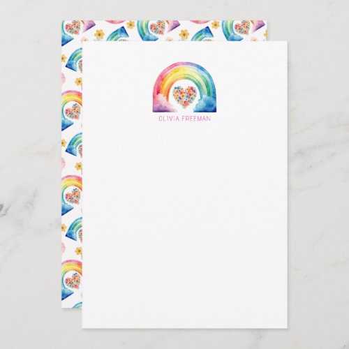 Modern Watercolor Rainbow Personalized Stationary  Thank You Card