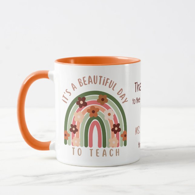 Modern watercolor rainbow Personalized teacher  Mug (Left)