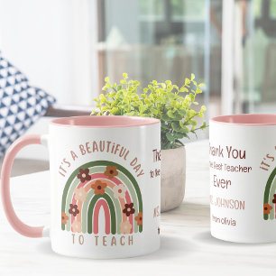 Modern watercolor rainbow Personalized teacher  Mug