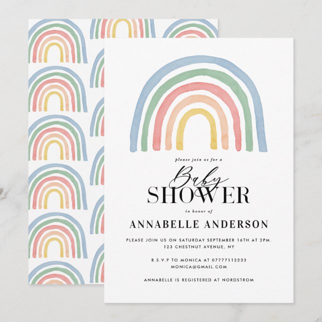Modern watercolor rainbow stylish baby shower (Front/Back)
