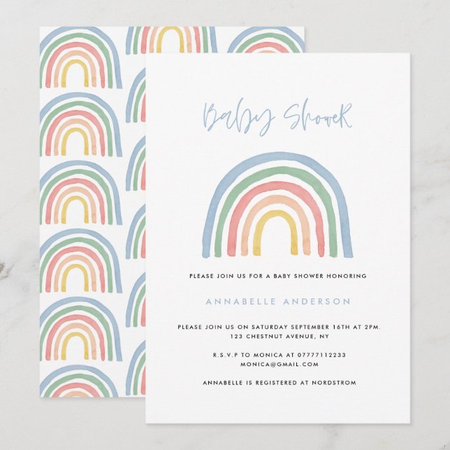 Modern watercolor rainbow stylish baby shower (Front/Back)