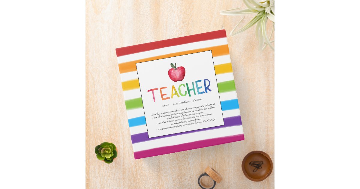 Modern Watercolor Rainbow Teacher Thank You 3 Ring Binder | Zazzle