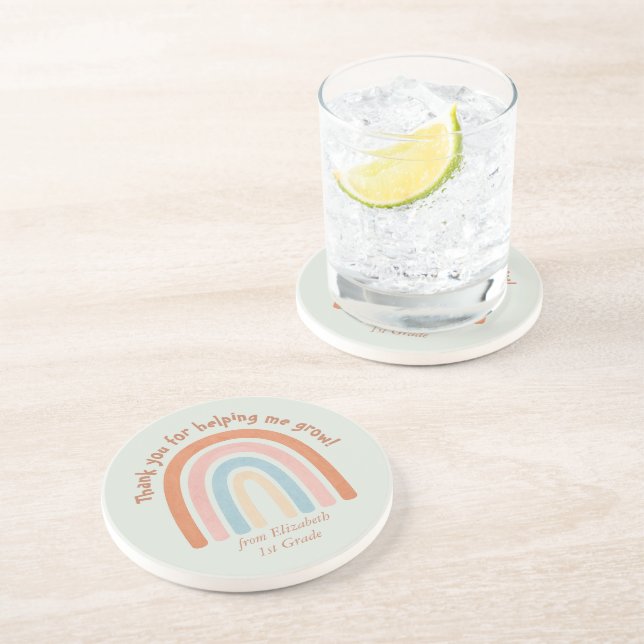 Modern Watercolor Rainbow Teacher Thank You Coaster (Side)