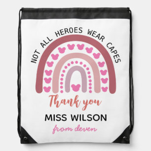 Modern watercolor rainbow teacher thank you drawstring bag