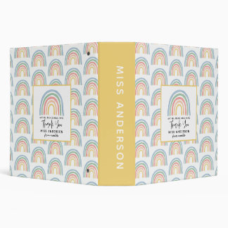 Modern watercolor rainbow teacher thank you gift 3 ring binder