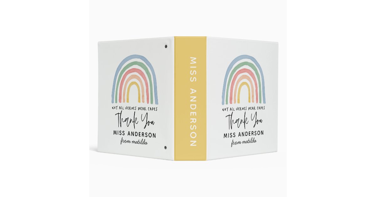 Modern watercolor rainbow teacher thank you gift 3 ring binder | Zazzle