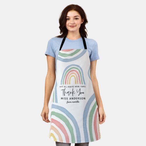 Modern watercolor rainbow teacher thank you gift apron