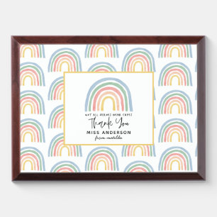 Modern watercolor rainbow teacher thank you gift award plaque