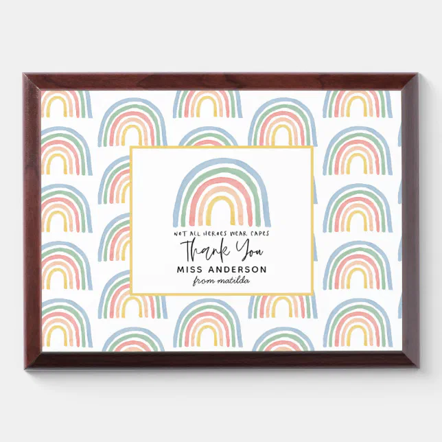 Modern watercolor rainbow teacher thank you gift award plaque | Zazzle