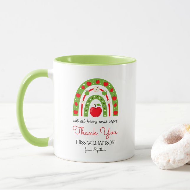 Modern Watercolor Rainbow Teacher Thank You Gift C Mug (With Donut)