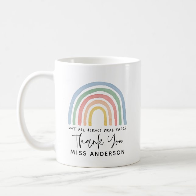 Modern watercolor rainbow teacher thank you gift coffee mug (Left)