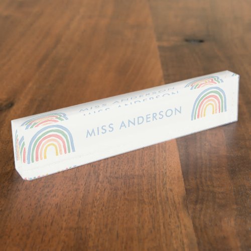 Modern watercolor rainbow teacher thank you gift d desk name plate