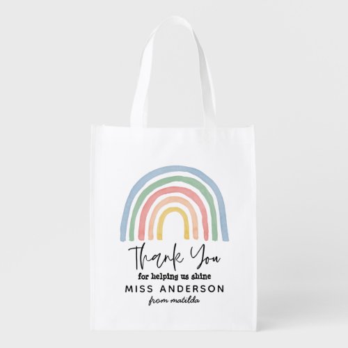 Modern watercolor rainbow teacher thank you gift  grocery bag