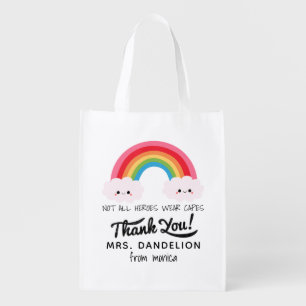 Modern watercolor rainbow teacher thank you gift grocery bag