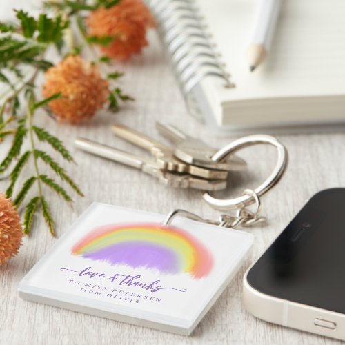 Modern watercolor rainbow teacher thank you gift keychain