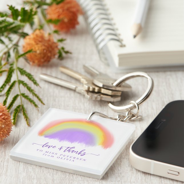 Modern watercolor rainbow teacher thank you gift keychain (Front Right)