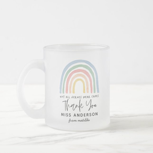 Modern watercolor rainbow teacher thank you gift m frosted glass coffee mug (Left)