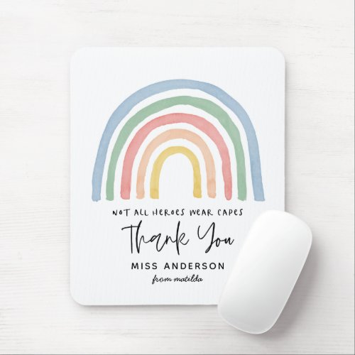 Modern watercolor rainbow teacher thank you gift m mouse pad