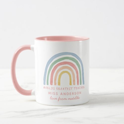 Modern watercolor rainbow teacher thank you gift m mug