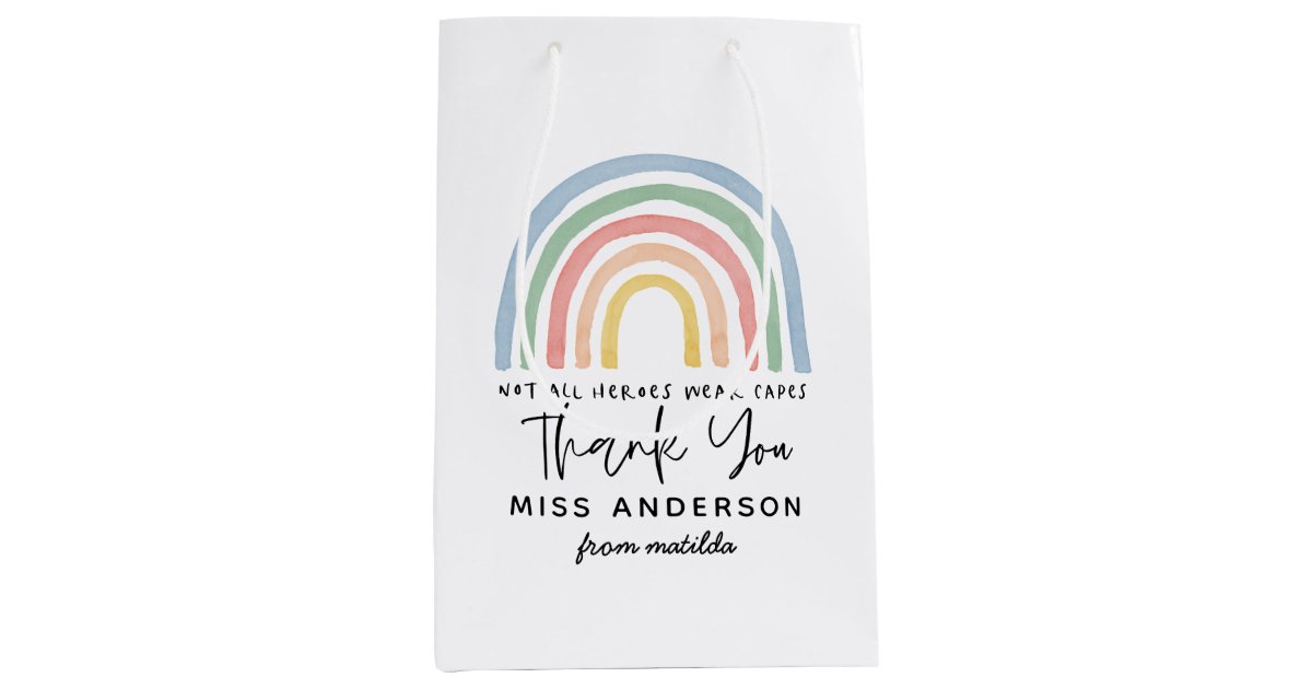Modern watercolor rainbow teacher thank you gift medium gift bag | Zazzle