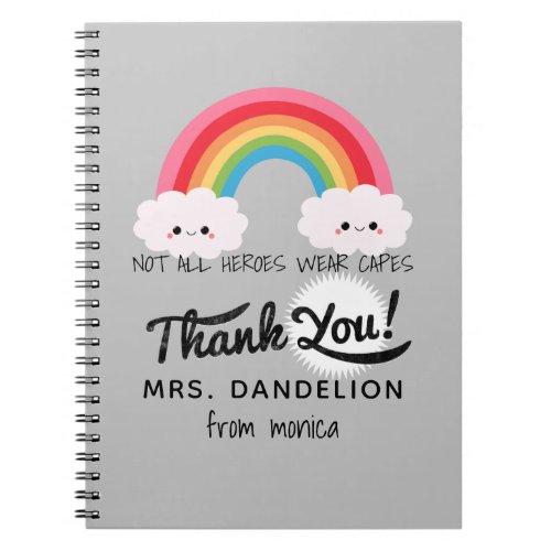 Modern watercolor rainbow teacher thank you gift   notebook