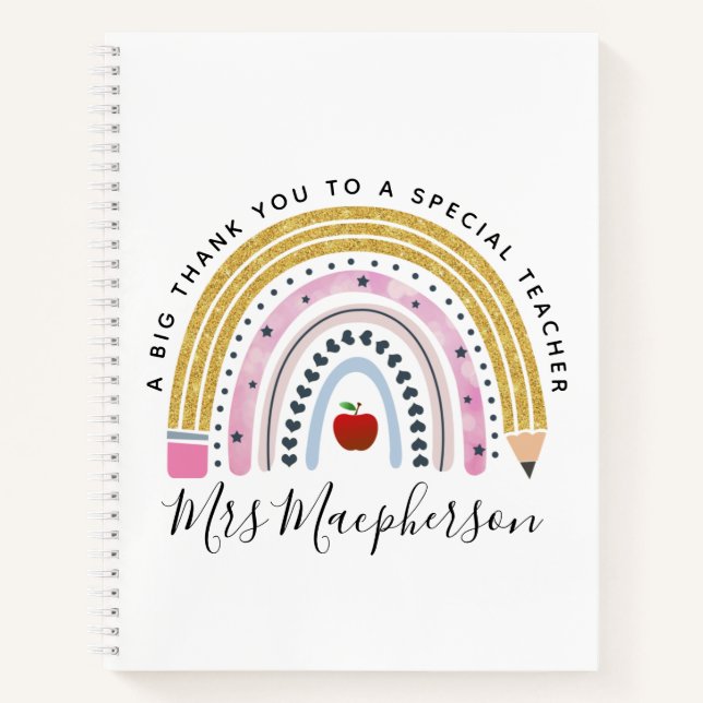 Modern Watercolor Rainbow Teacher Thank You Gift  Notebook (Front)
