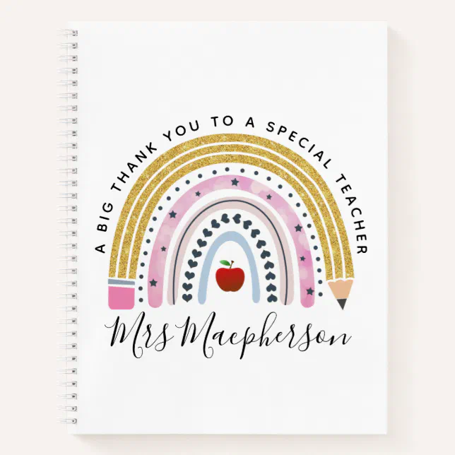Modern Watercolor Rainbow Teacher Thank You Gift Notebook | Zazzle