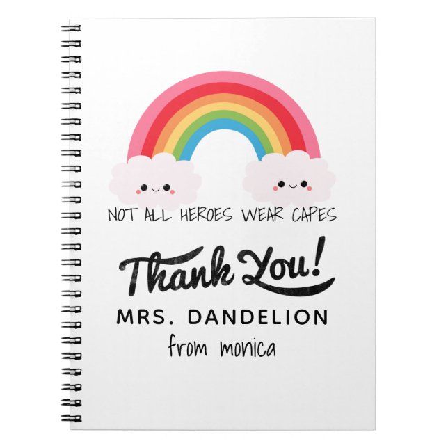 Modern watercolor rainbow teacher thank you gift  notebook (Front)
