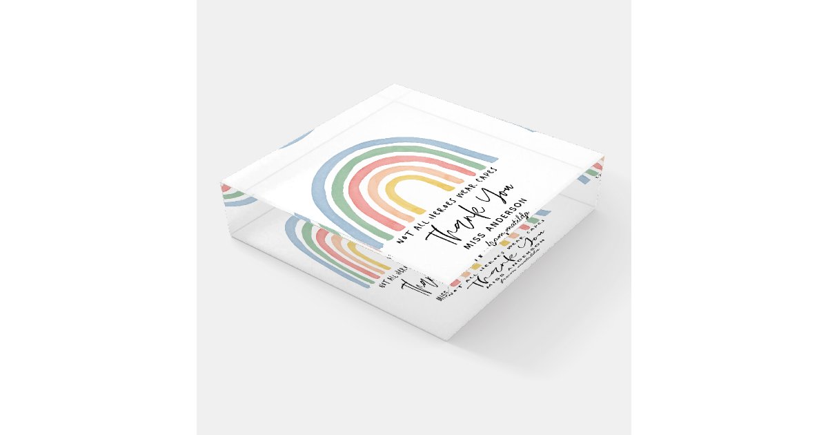 Modern watercolor rainbow teacher thank you gift p paperweight | Zazzle
