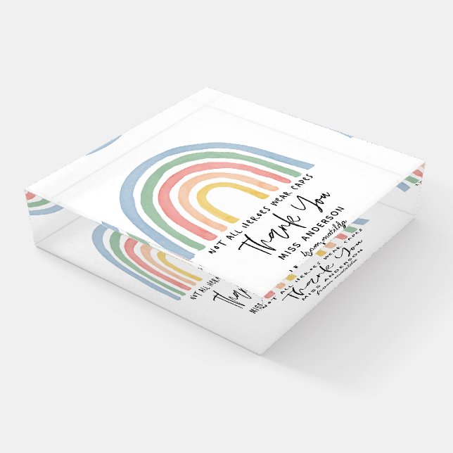 Modern watercolor rainbow teacher thank you gift p paperweight (Angled)