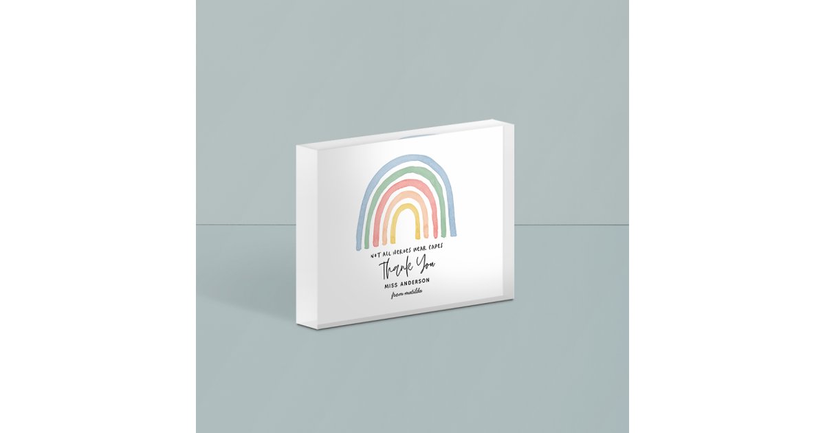 Modern watercolor rainbow teacher thank you gift paperweight | Zazzle
