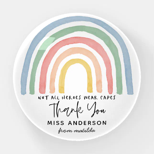 Modern watercolor rainbow teacher thank you gift paperweight | Zazzle