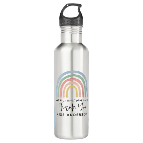 Modern watercolor rainbow teacher thank you gift stainless steel water bottle
